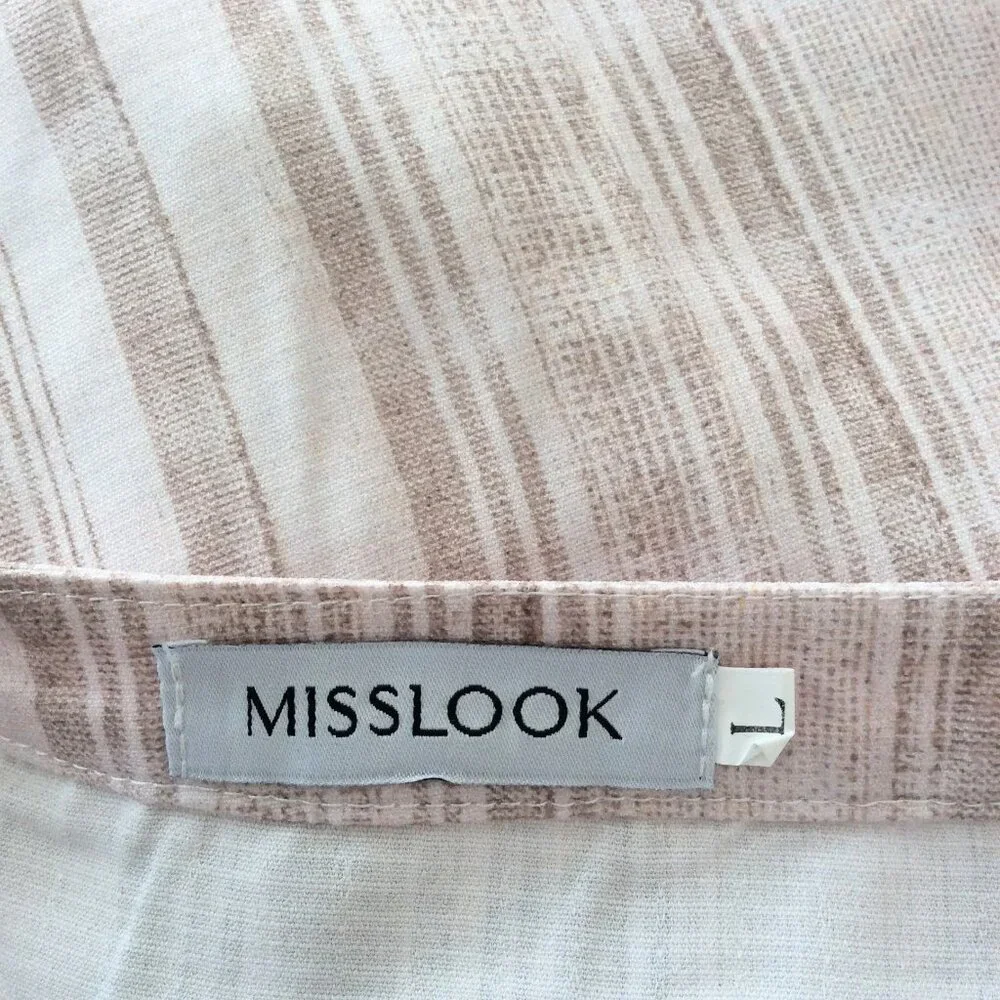 Misslook Beige Striped Cotton Blouse Tunic Top Size Large NWOT - Picture 6 of 8
